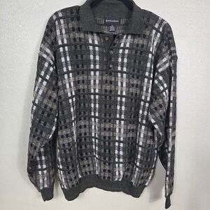 Conte di Milano Men's L/XL Wool Blend Plaid Knit Polo Sweater Made in Italy